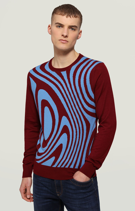 Men's sweater with jacquard intarsia, MERLOT/CAMPANULA, hi-res-1