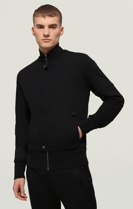 Men's fleece sweatshirt with stitching, BLACK, hi-res-1
