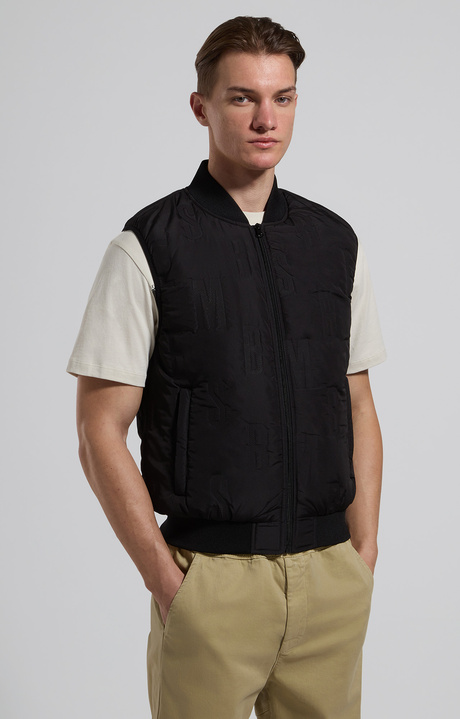 Sleeveless men’s jacket with all-over lettering, BLACK, hi-res-1