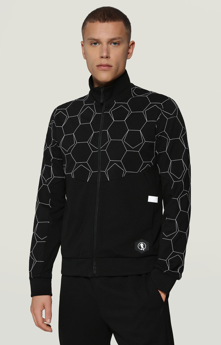 Men's sweatshirt with hexagons, BLACK Men's sweatshirt with hexagons, BLACK, hi-res-1