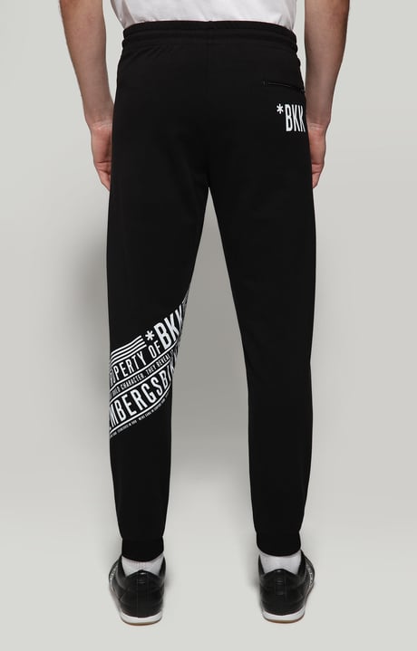 Men's sweatpants with diagonal print, BLACK Men's sweatpants with diagonal print, BLACK, hi-res-1