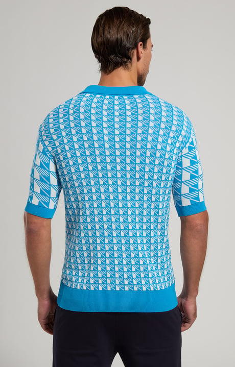 Men's jacquard polo shirt, MEDITERRANIAN BLUE/WHITE, hi-res-1