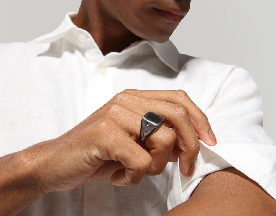 Men's chevalier ring with diamond, VINTAGE Men's chevalier ring with diamond, VINTAGE, hi-res-1
