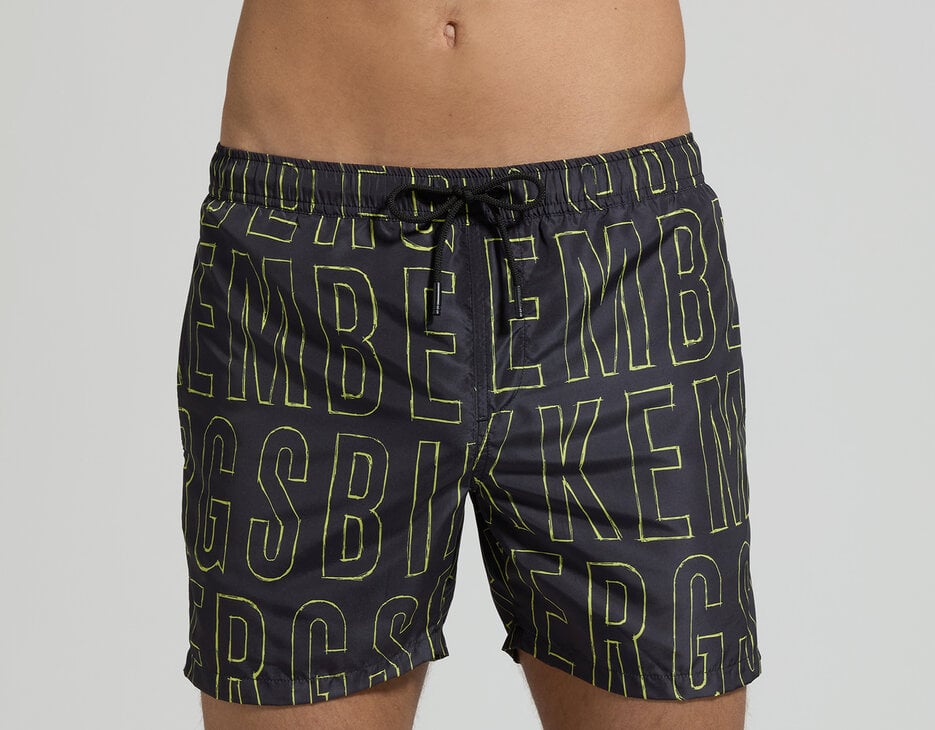 Men's pencil print boardshorts, BLACK Men's pencil print boardshorts, BLACK, hi-res-1