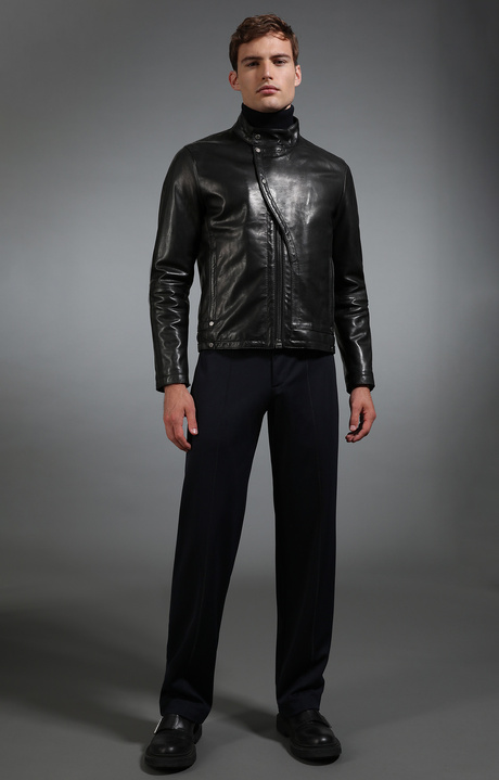 Men's black leather jacket, BLACK, hi-res-1