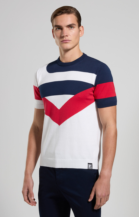 Colour block men's knit top, WHITE/POMPEIAN RED/NAVY, hi-res-1