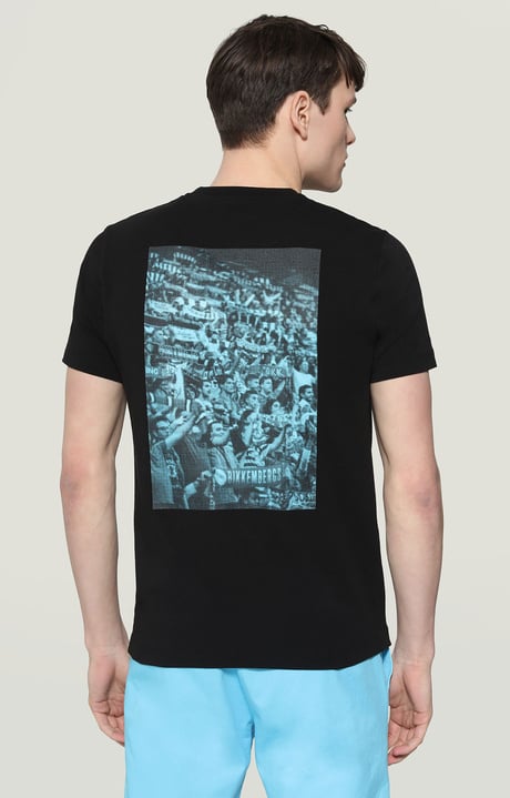 Men's T-shirt with print on front and back, BLACK Men's T-shirt with print on front and back, BLACK, hi-res-1