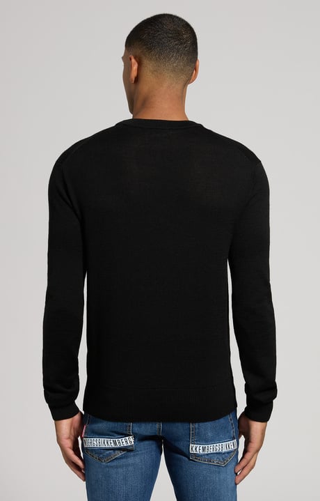 Men's slim fit wool pullover, BLACK, hi-res-1