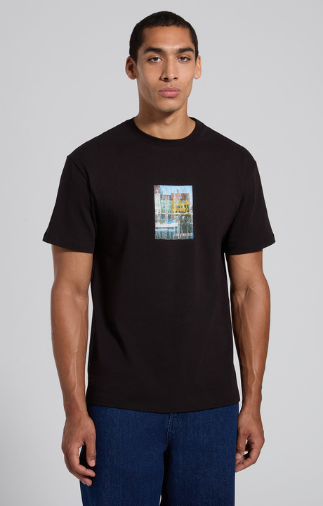 Men's black cotton T-shirt with printed patch, BLACK, hi-res-1