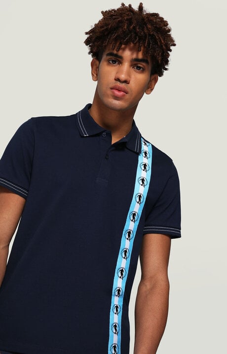 bikkembergs Men's Blue polo shirt with asymmetric hem