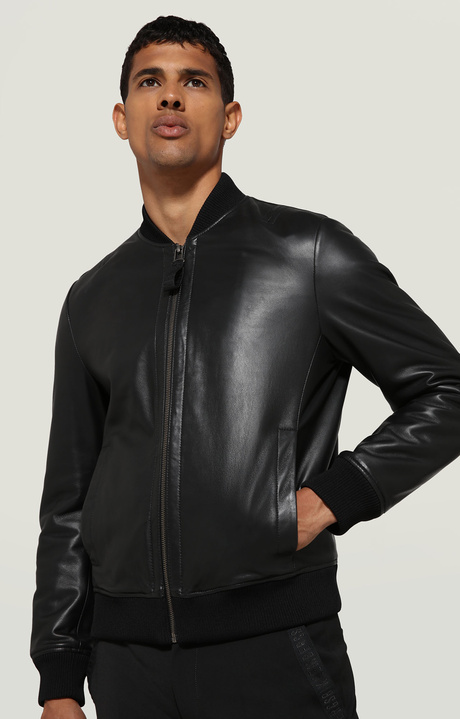 Men's bomber jacket in nappa leather, BLACK, hi-res-1