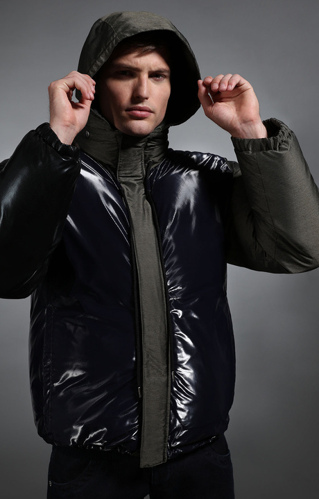 Men's shiny padded jacket, GREEN/NAVY, hi-res-1