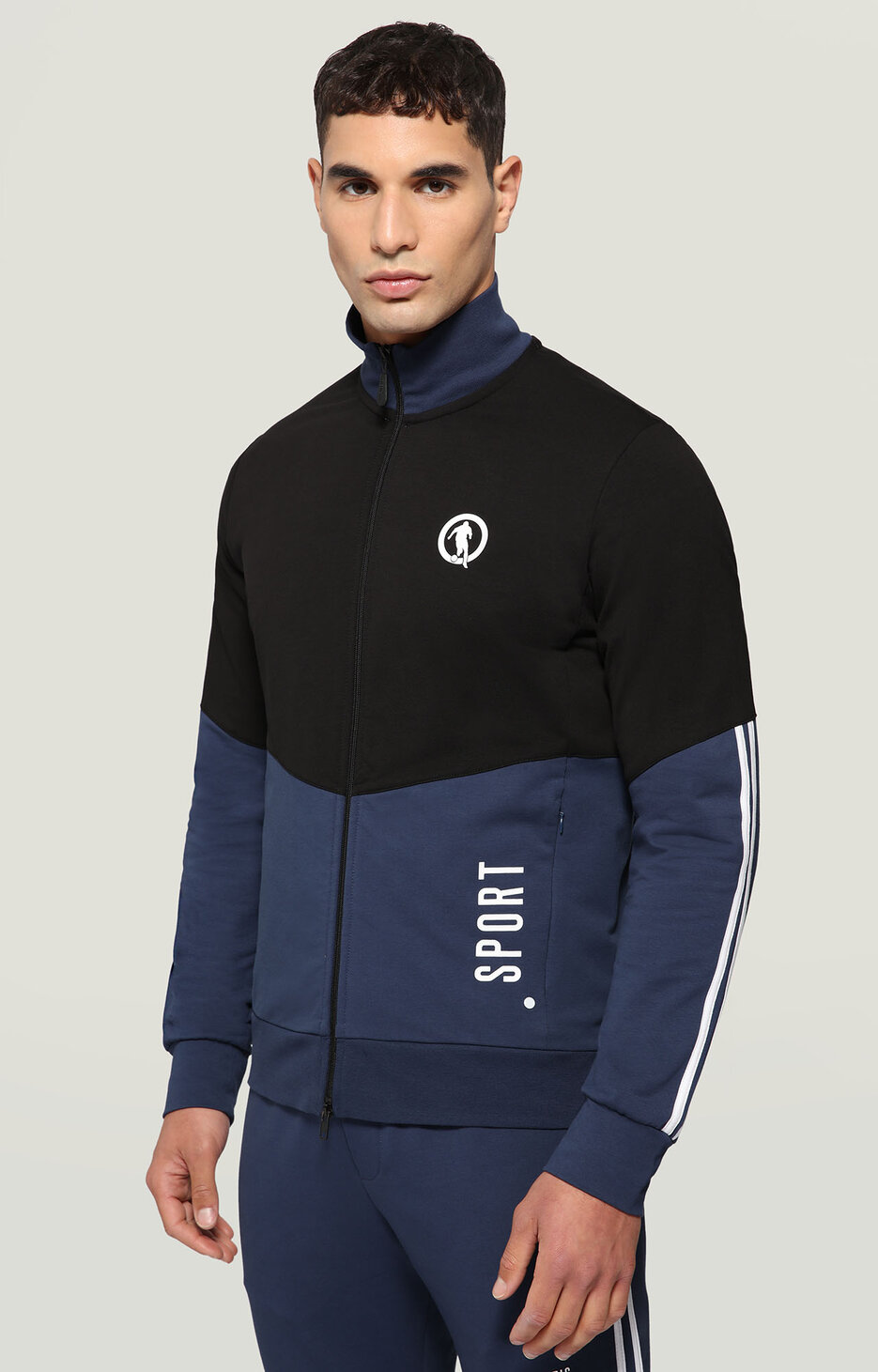 Men's jacket with asymmetrical zipper, NAVY/BLACK Men's jacket with asymmetrical zipper, NAVY/BLACK, hi-res-1
