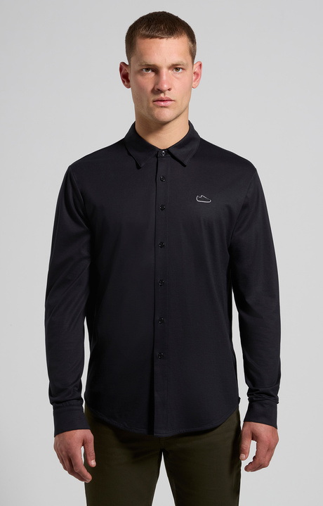 Camicia uomo cotone mercerizzato bianco con patch, BLACK, hi-res-1