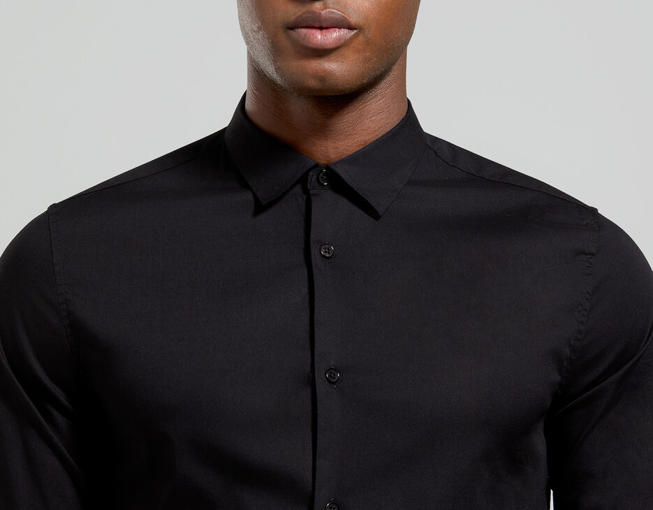 Men’s shirt with embroidered cuff, BLACK, hi-res-1