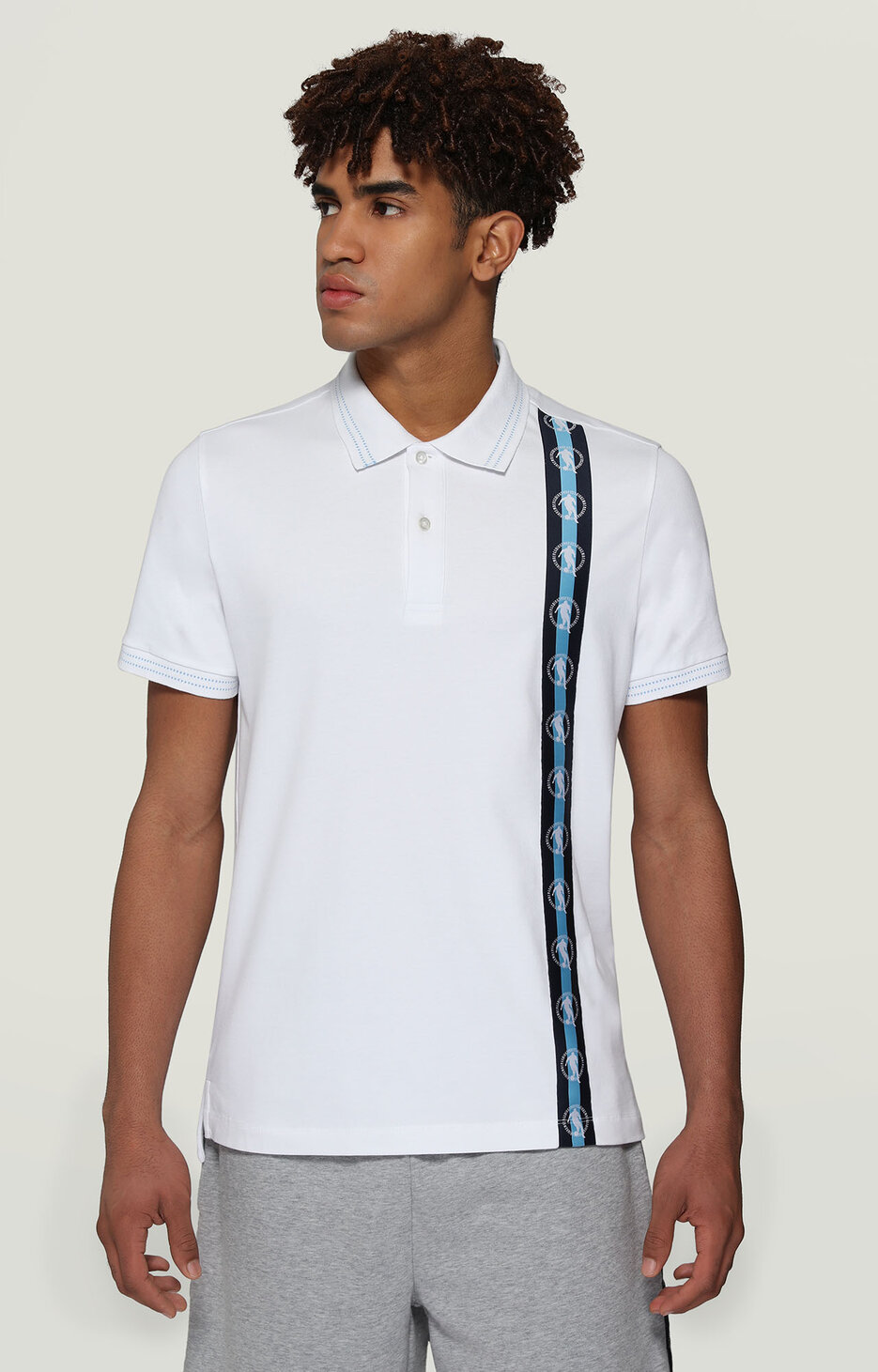 Men's polo shirt with asymmetric hem, OPTICAL WHITE Men's polo shirt with asymmetric hem, OPTICAL WHITE, hi-res-1