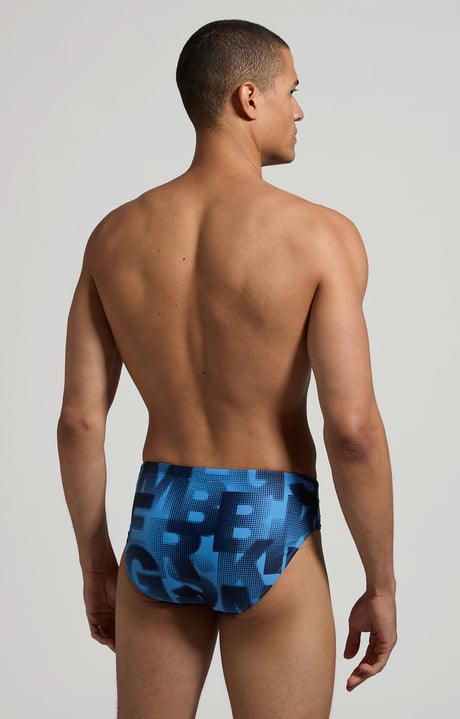 Men's camouflage print swim briefs, BLUE Men's camouflage print swim briefs, BLUE, hi-res-1
