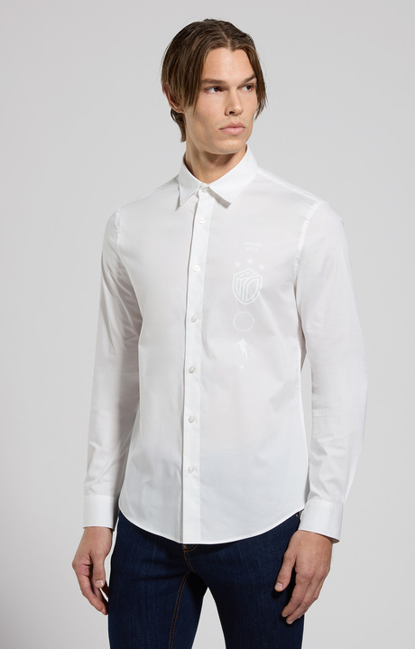 Camicia uomo stampata slim fit, WHITE, hi-res-1