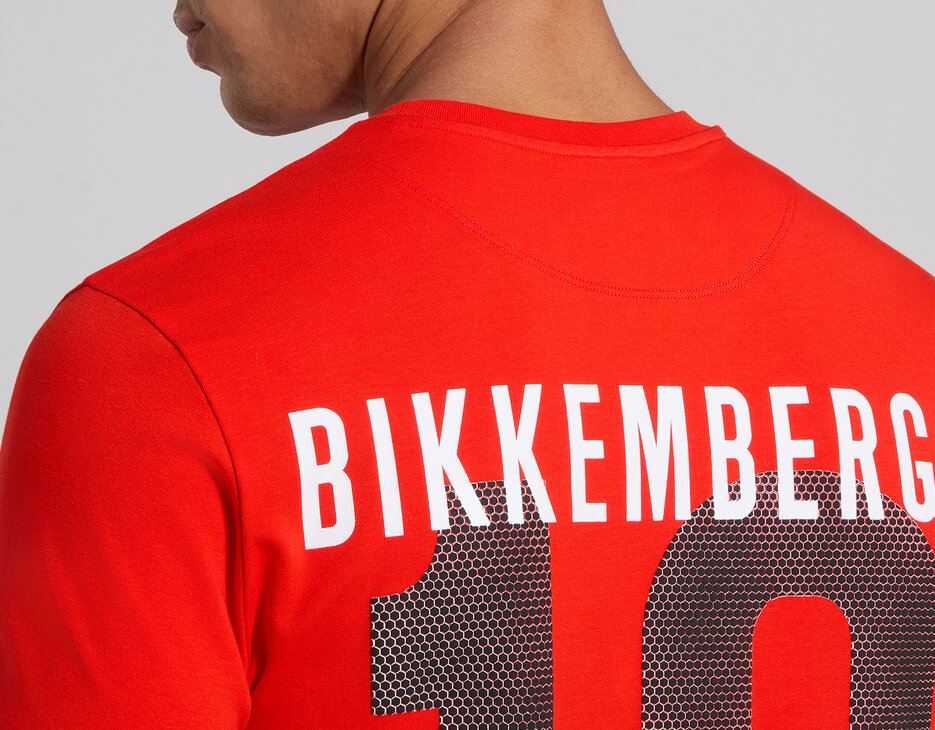Men's red slim fit stretch jersey T-shirt, FIERY RED, hi-res-1