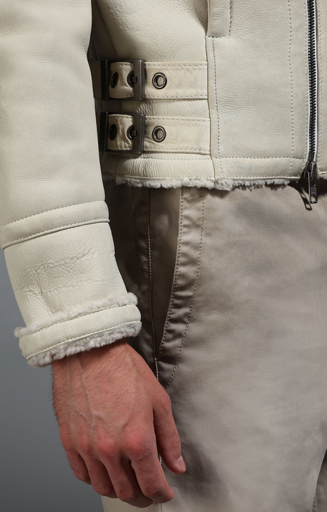 Men's sheepskin biker jacket, WHITE, hi-res-1