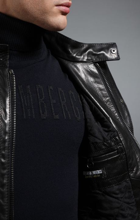 Men's black leather jacket, BLACK, hi-res-1