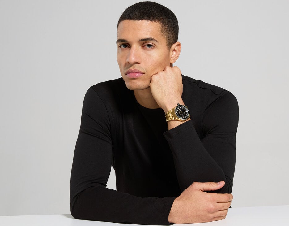 Watch with steel band, YELLOW Watch with steel band, YELLOW, hi-res-1