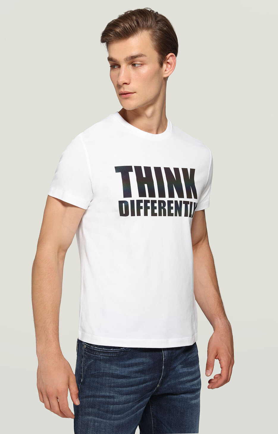 Men's T-shirt with reflective print, OPTICAL WHITE Men's T-shirt with reflective print, OPTICAL WHITE, hi-res-1