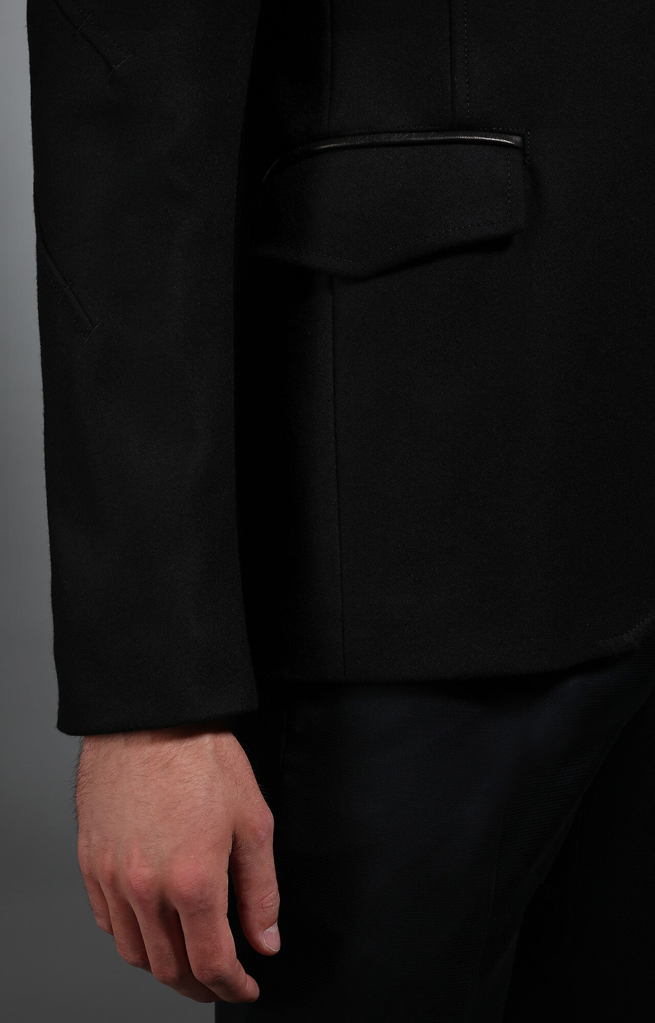 Men's black wool and leather military style jacket | Bikkembergs