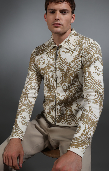 Men's printed knit cardigan, WHITE PRINT, hi-res-1