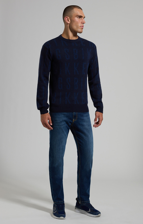 Men's round neck jacquard pullover, BLUE GRAPHITE, hi-res-1