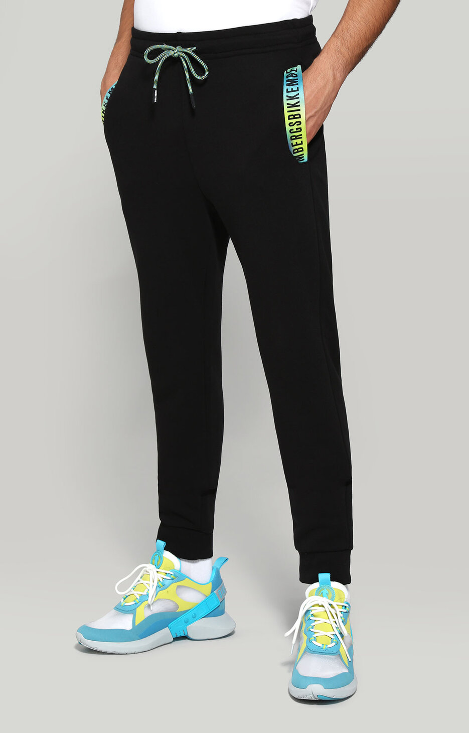 Fleece trousers with tie-dye tape , BLACK Fleece trousers with tie-dye tape , BLACK, hi-res-1