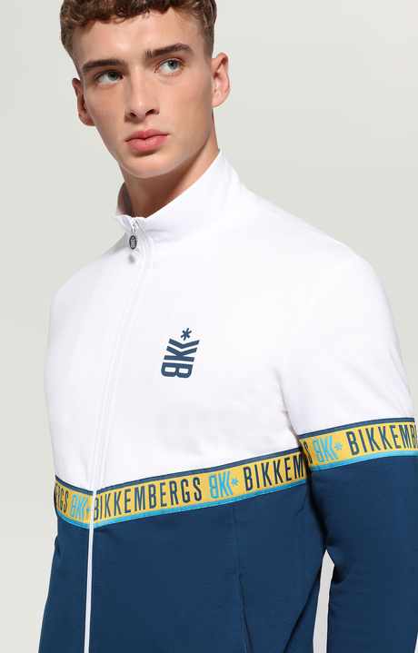 Men's sweatshirt with jacquard tape, WHITE/NAVY, hi-res-1