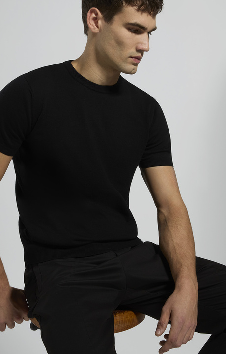 Men's short-sleeve knit sweater, BLACK, hi-res-1