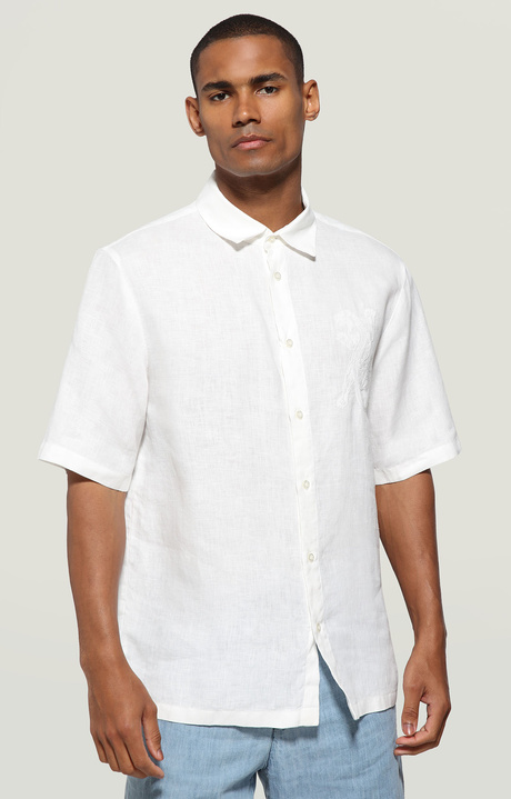Men's short sleeve embroidered shirt, WHITE, hi-res-1