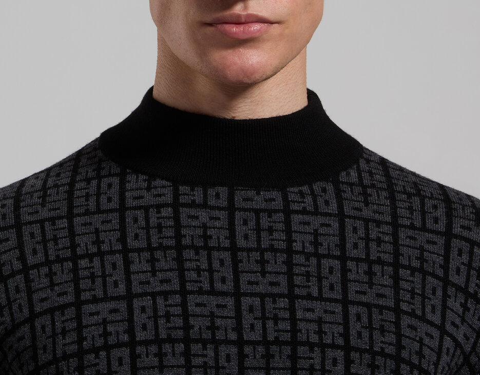 Men’s turtleneck with all-over logo, BLACK/GREY MELANGE, hi-res-1