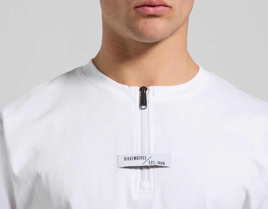 Men's zip-detail T-shirt, WHITE, hi-res-1