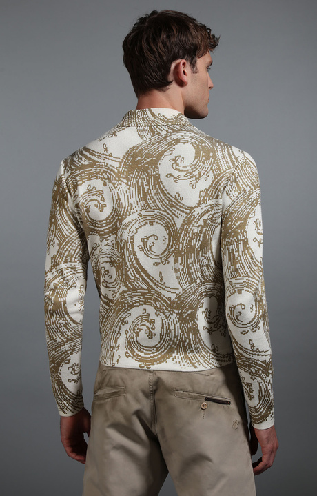 Men's printed knit cardigan, WHITE PRINT, hi-res-1