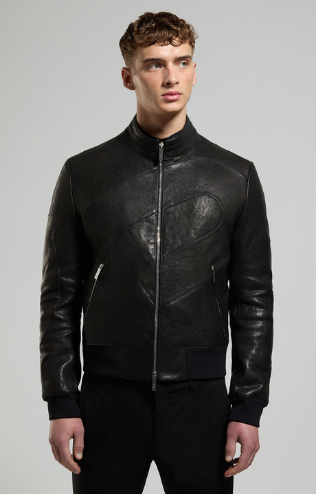 Nappa leather men's bomber , BLACK, hi-res-1