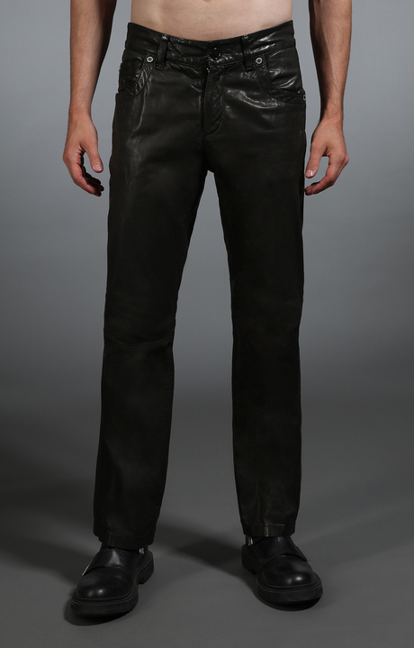 Men's black leather jeans, BLACK, hi-res-1