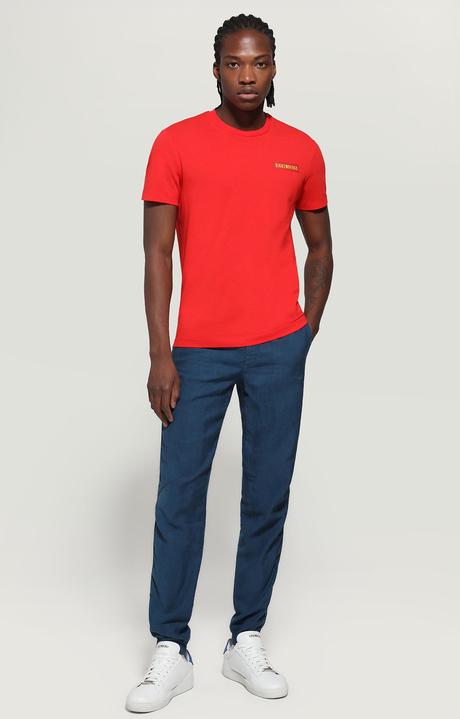 Men's T-shirt with label print, ORANGE, hi-res-1