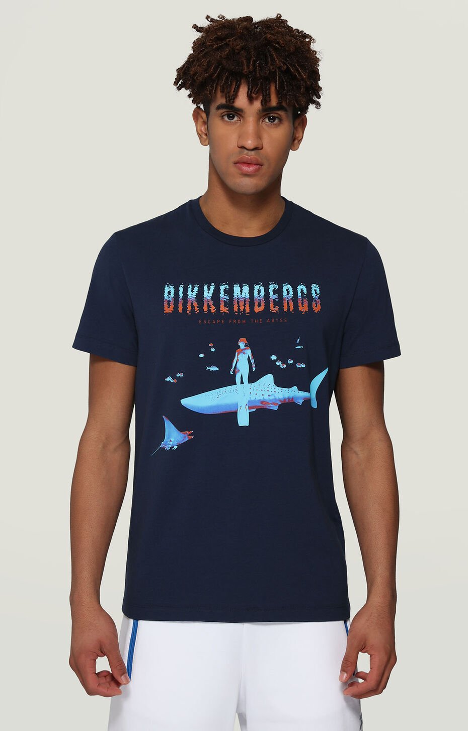 Men S T Shirt With Ocean Print Blue Bikkembergs Men S T Shirt With Ocean Print Blue Bikkembergs