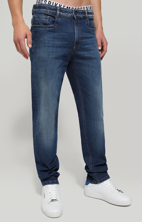 Jeans uomo regular con tape, BLUE DENIM, hi-res-1
