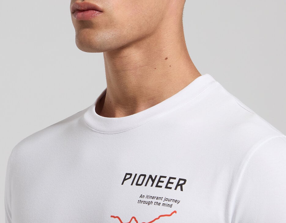 Slim fit men’s T-shirt with “Pioneer” print, WHITE Slim fit men’s T-shirt with “Pioneer” print, WHITE, hi-res-1