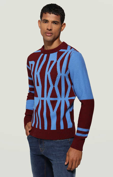 Jacquard men's sweater, MERLOT/CAMPANULA, hi-res-1