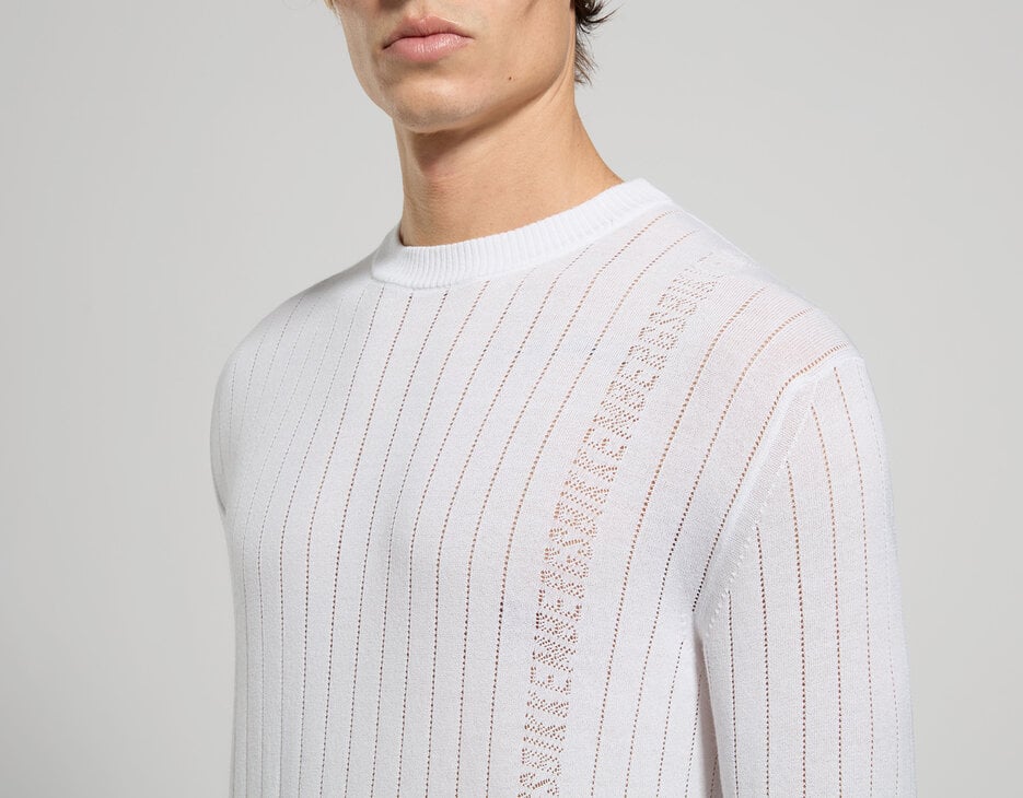 Men's ribbed knit pullover, WHITE Men's ribbed knit pullover, WHITE, hi-res-1