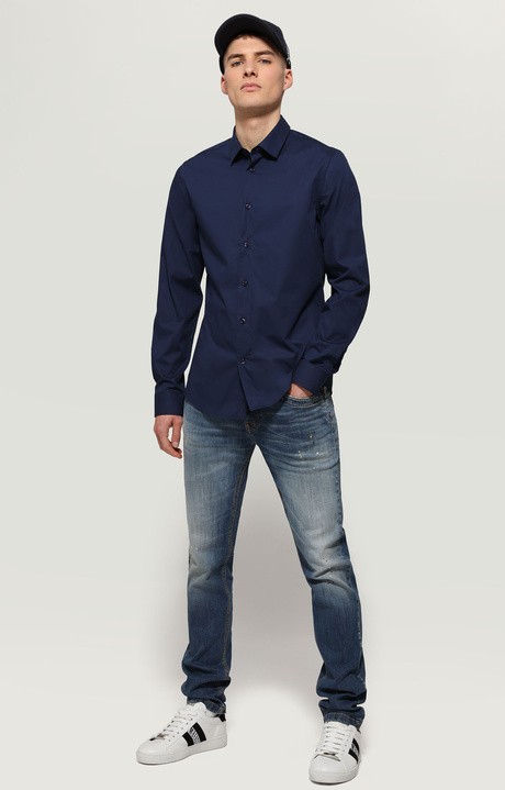 Men's shirt with printed yoke, BLUE, hi-res-1