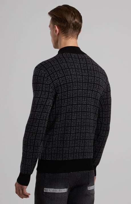 Men’s turtleneck with all-over logo, BLACK/GREY MELANGE, hi-res-1