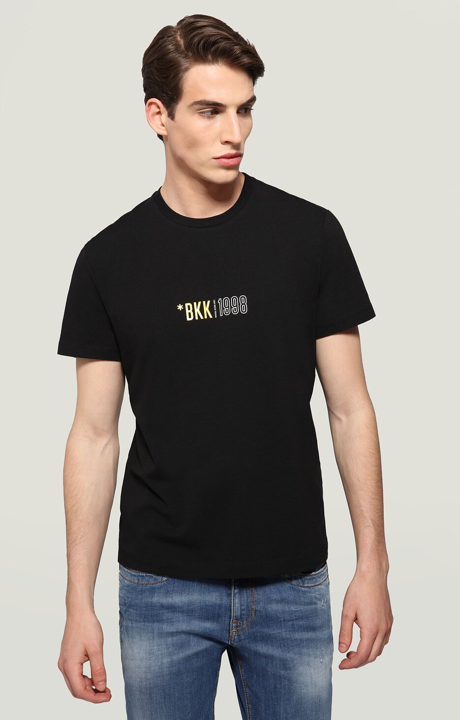 Men's T-shirt with shiny textured print, BLACK Men's T-shirt with shiny textured print, BLACK, hi-res-1