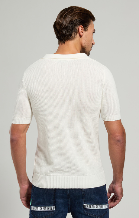 Men's open knit polo shirt, MARSHMALLOW, hi-res-1