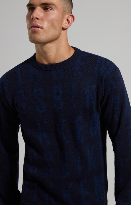 Men's round neck jacquard pullover, BLUE GRAPHITE, hi-res-1